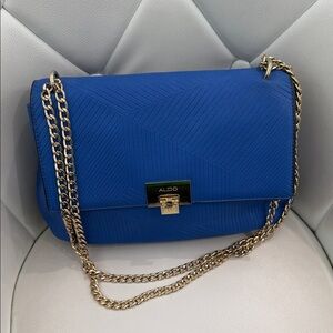 Aldo Royal Blue Shoulder Bag with Gold Chain